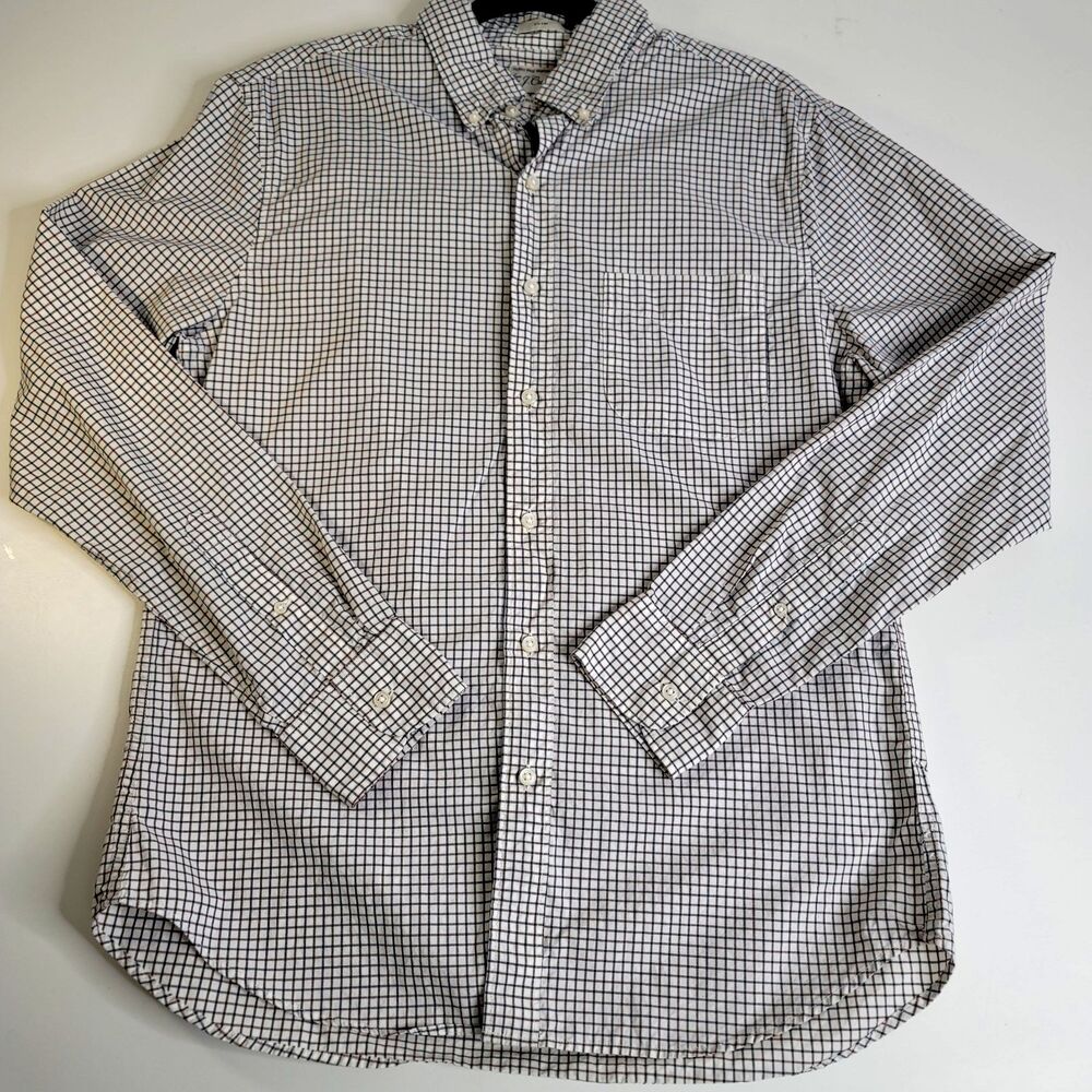 J.Crew Secret Wash Shirt Men's Slim Medium Brown Blue Check Cotton Button Front